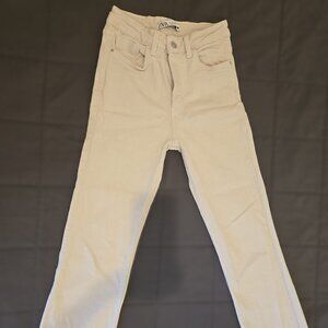 ZARA Cream Stretch Denim High-Rise Flared Leg Jeans with Raw Hem | Size 2 (EUR